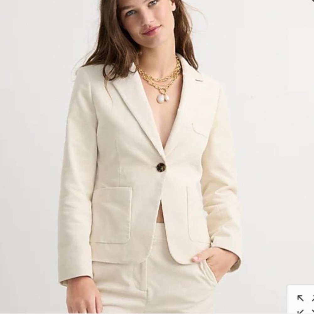 J.Crew Womens Ivory Corduroy Blazer Jacket BJ988 Cream Size 2 Notched Lapel‎